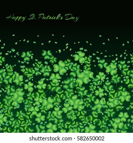 Background with chaotic and green shamrock confetti on a dark background

