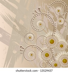 Background with  chaotic lines and abstract branch with lflowers