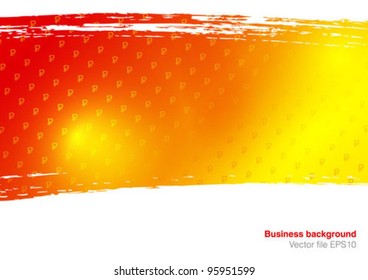 Background with characters of ruble. Currency symbols. Brush stroke and place for text. Vector illustration