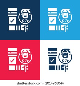 Fondo Comprobar azul y rojo cuatro colores mínimo conjunto de iconos