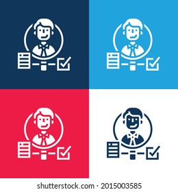 Fondo Comprobar azul y rojo cuatro colores mínimo conjunto de iconos