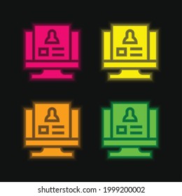Background Check four color glowing neon vector icon