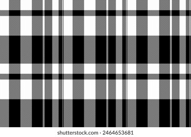 Background check seamless of texture pattern fabric with a tartan plaid vector textile in black and white colors.