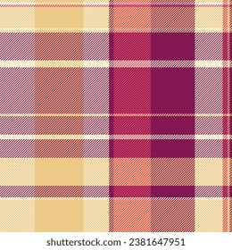 Background check tartan of vector plaid fabric with a seamless texture pattern textile in pink and amber colors.