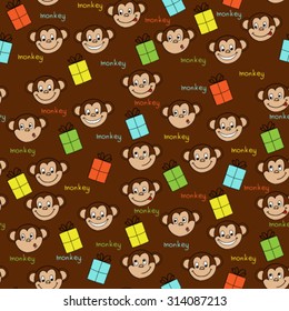 Background cheerful and funny monkey, a symbol new Year, gifts, facial expressions, color.
