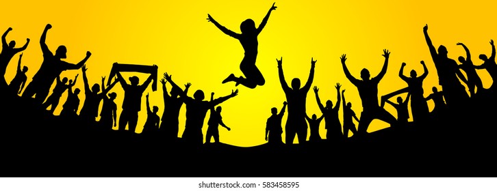 Background with cheering people. 