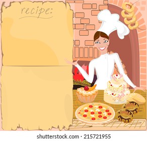 Background with chef and recipe