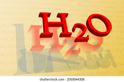 Background for chemistry presentation. Formulas and drawings in chemistry. Abstract vector illustration of a set of chemistry formulas arranged in perspective with a reflection of a volumetric formula