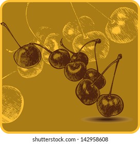 Background with cherries, hand-drawing. Vector illustration.