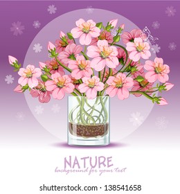Background with cherry blossom in a glass.