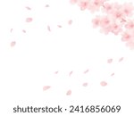 Background of cherry blossoms in full bloom and petals. Watercolor illustration.