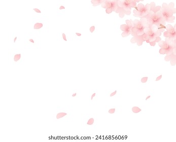 Background of cherry blossoms in full bloom and petals. Watercolor illustration.
