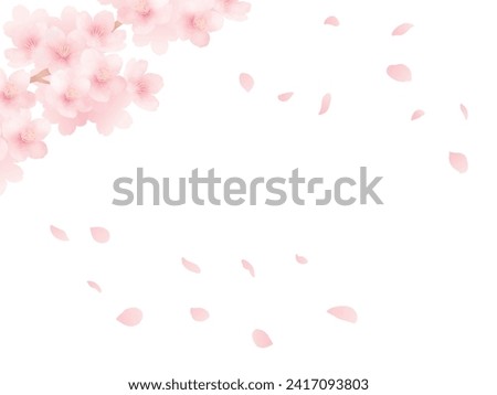 Background of cherry blossoms in full bloom and petals.  Watercolor illustration.