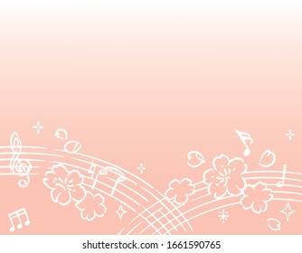 Background with cherry blossoms and musical notes. Vector illustration.
