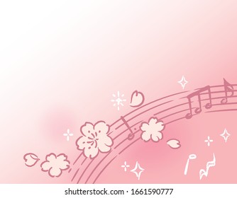 Background with cherry blossoms and musical notes. Vector illustration.