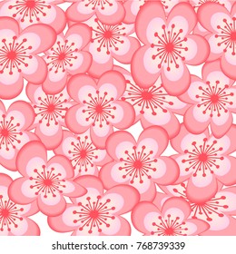 background with cherry blossoms. Pink flower with five petals.