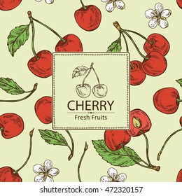Background with cherry . hand drawn