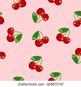 Background with cherry. Seamless. Summer, fruit. Vector illustration.