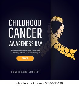 Background for childhood cancer awareness day, with symbol realistic gold ribbon, vector illustration