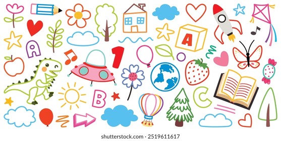 Background With Childish Doodle Illustrations