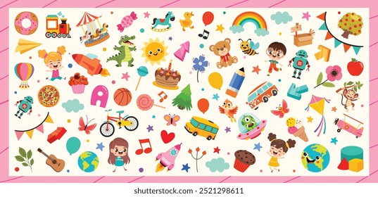 Background With Childish Doodle Illustrations