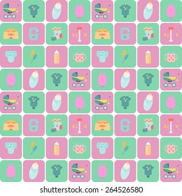 Background with the children flat icons. Flat icons on child-related issues. It's a boy! It's a girl! With the new baby!