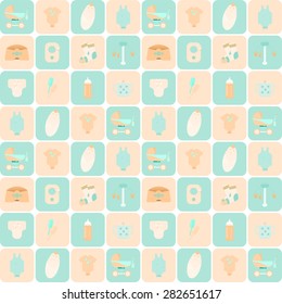 Background with the children flat icons. Flat icons on child-related issues. It's a boy! It's a girl! With the new baby! Stock vector.