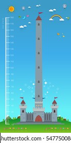 Background of children height meter, meter wall. Castle princesses. , meter from 10 to 180 centimeter,Vector illustrations