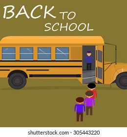 Background with children and school bus