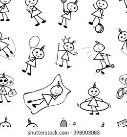 Background children. Stick figure seamless pattern