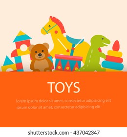 Background with children toys, vector concept  in flat style