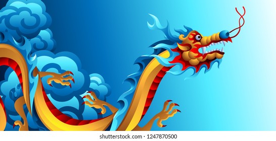 Background with Chinese dragon. Traditional China symbol. Asian mythological color animal.