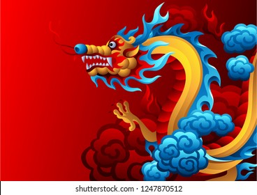 Background with Chinese dragon. Traditional China symbol. Asian mythological color animal.