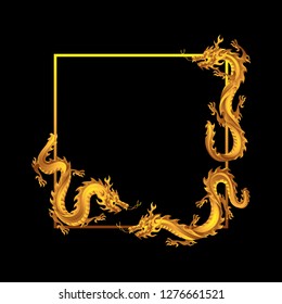 Background with Chinese dragons. Traditional China symbol. Asian mythological golden animals.