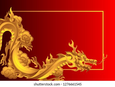 Background with Chinese dragons. Traditional China symbol. Asian mythological golden animals.