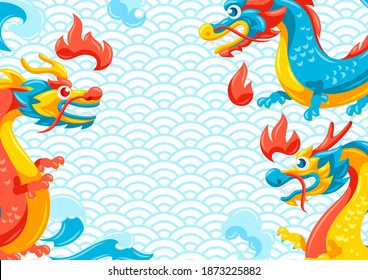 Background with Chinese dragons. Traditional China symbol. Asian mythological animals.