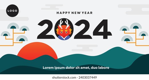 Background Chinese New Year 2024, the year of the Dragon. The cute Chinese zodiac dragon with a traditional twist. Card, banner, poster, web and more