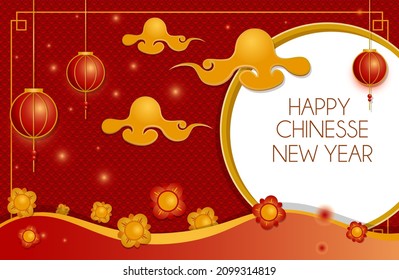 background chinesse new year red gold lantern circle cloud banner greeting vector