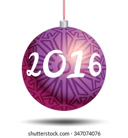 Background with Christmas ball. Creative happy new year 2016 design. Colorful realistic christmas ball. Christmas ball hanging. Realistic christmas ball for flyers, banners