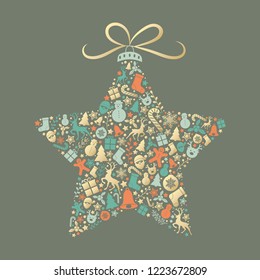 Background with Christmas ball with icons. Vector.