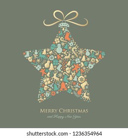 Background with Christmas ball with icons. Vector.