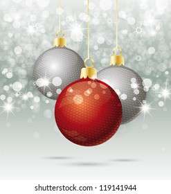 Background with Christmas ball and snowflakes