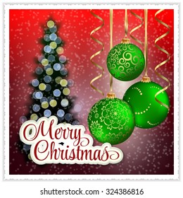 Background with Christmas balls and blurred christmas tree. Eps 10