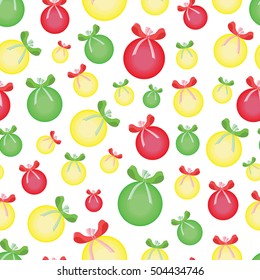 Background Christmas balls with bows of ribbon