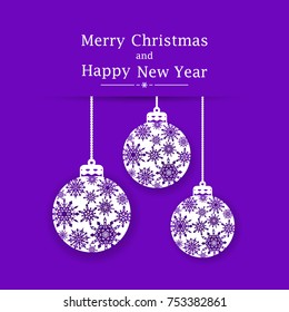 Background with christmas balls. Greeting card or invitation. Merry Christmas and a happy new year. Element for design.