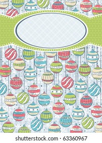 background with christmas balls and label for message,  vector illustration
