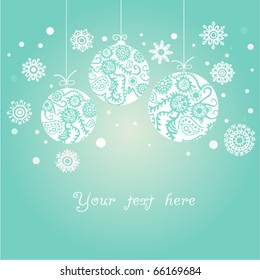 background with Christmas balls on blue
