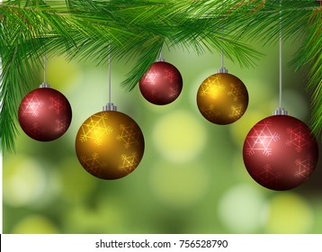 Background with christmas balls on the tree illustration