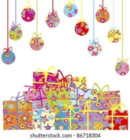 Background with Christmas balls and presents