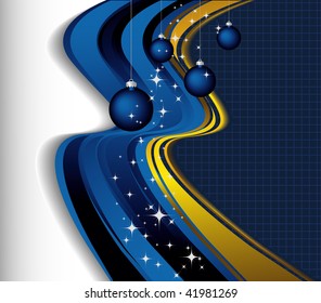 background with Christmas balls and waves